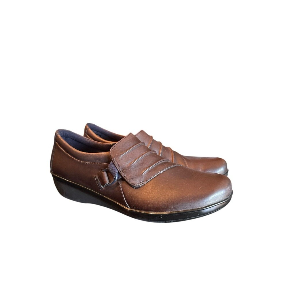 Clarks Collection Everlay Heidi Loafers Brown Navy Trim Slip On 7 Air Cushion